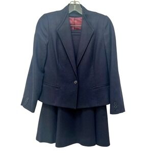 Vintage 70s Beekman Place Womens Navy Blue Wool Blazer Skirt Suit Set